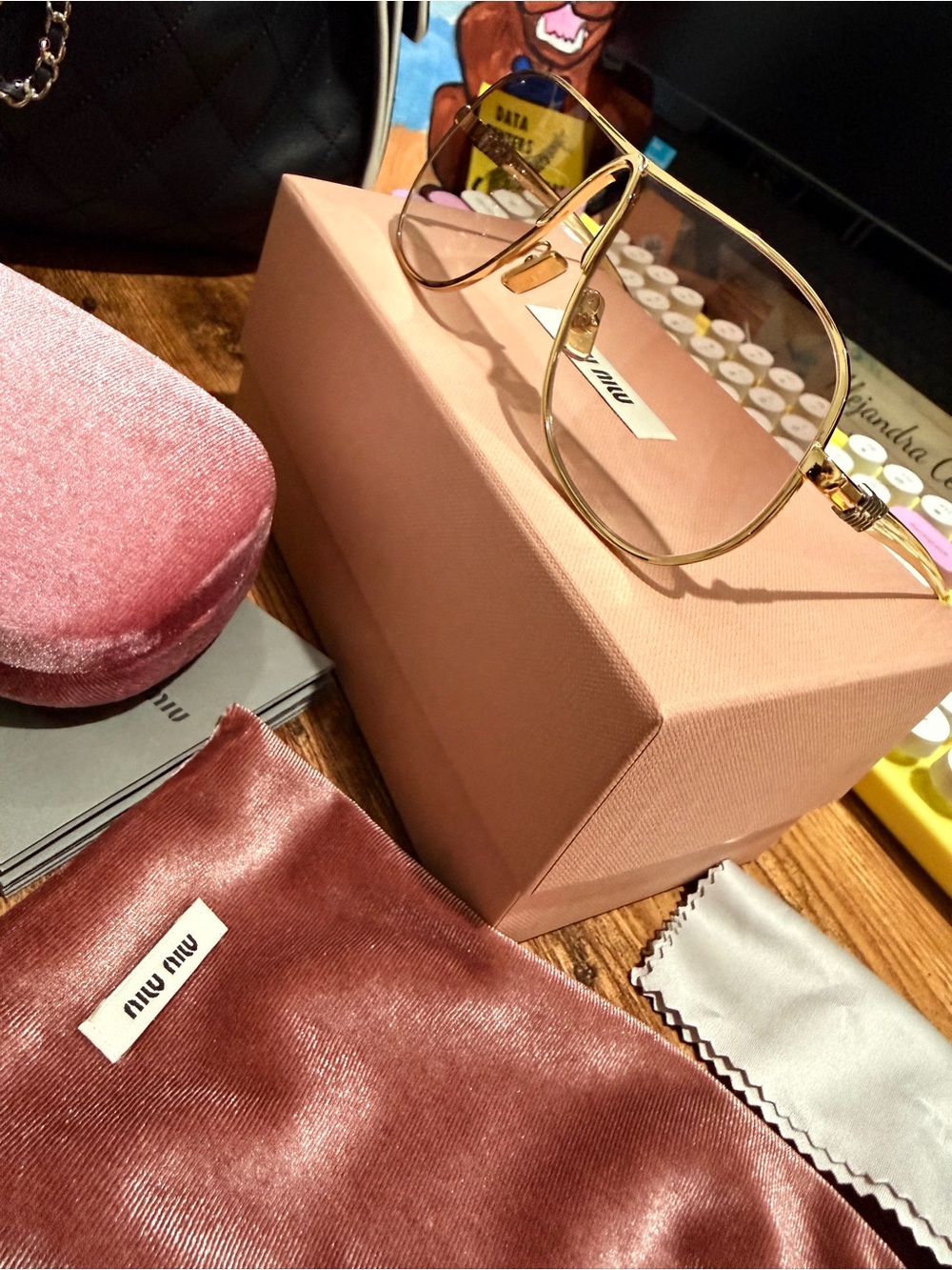 Miu Miu Gold Metal Aviator Sunglasses with Pink Lenses - Picture 4 of 9